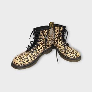 Youth Girls Dr. Martens Cheetah Print Lace Up Boots With Side Zipper Size 3